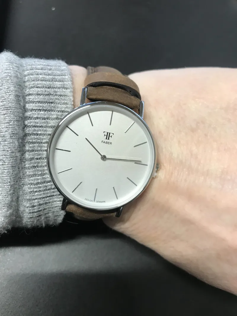 FABER-TIME DAME UR STÅL BLANK M/HVID URSKIVE. VÆLG REM F983/F957