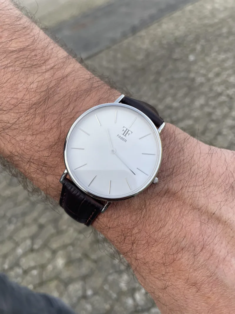 FABER-TIME – Herre ur – Stål m/hvid urskive - Brun croco rem