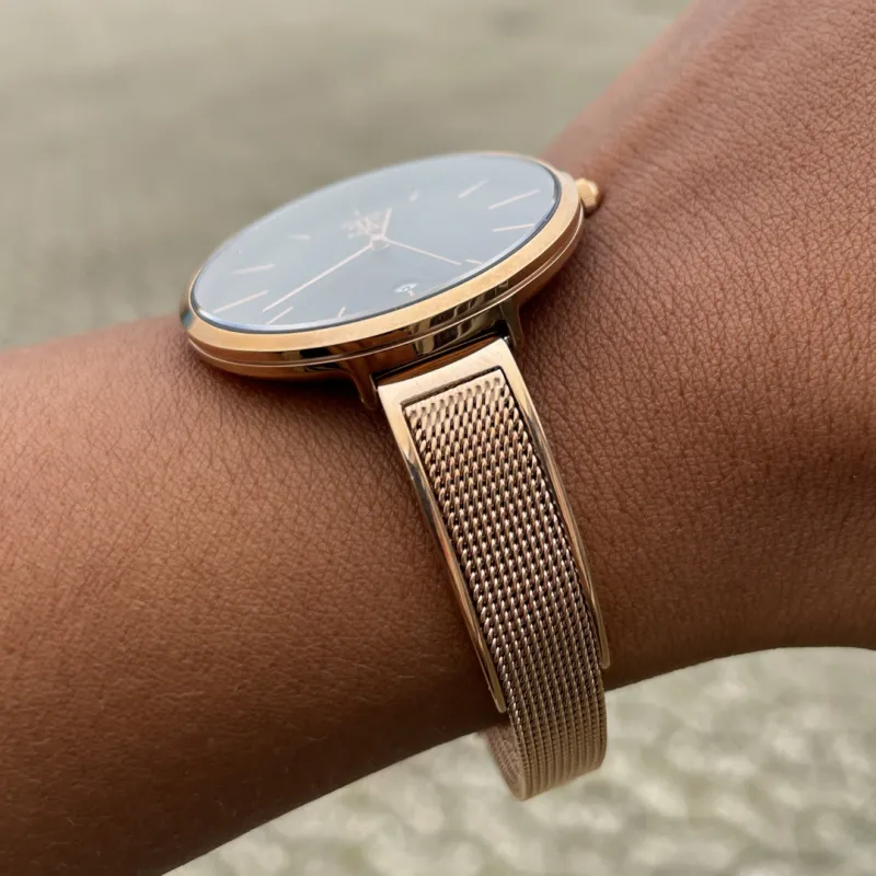 FABER-TIME DAME UR ROSE GOLD M/SORT URSKIVE + ROSE GOLD MESH REM F205