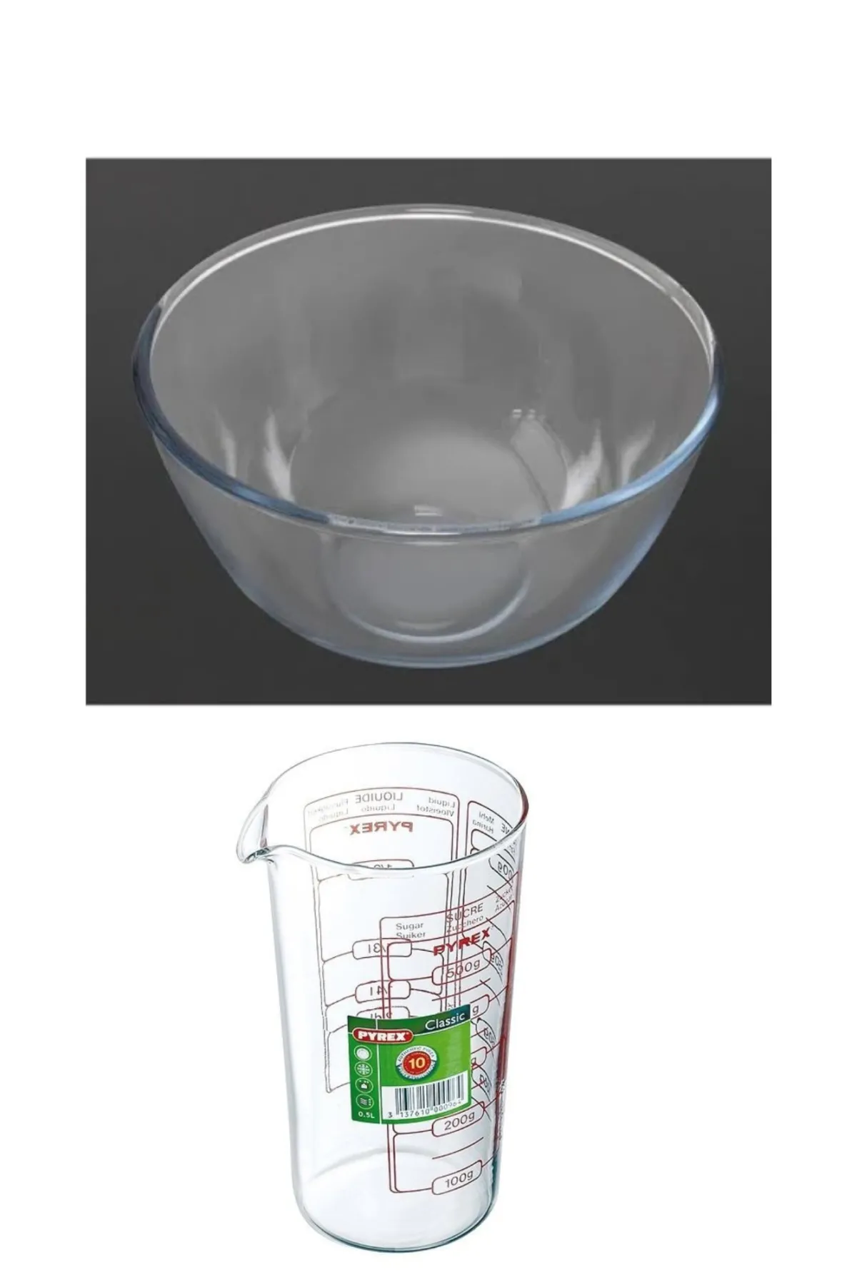 PYREX Classic Målekande 0,5 liter Klar + Pyrex skål 2 l.